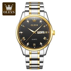 OLEVS 5563 Silver And Golden Two-tone Stainless Steel Analog Watch For Women - Black & Silver